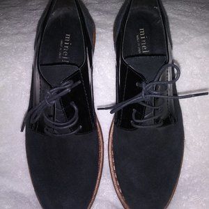 Minelli made in Spain black loafers with Patten leather upper and suede